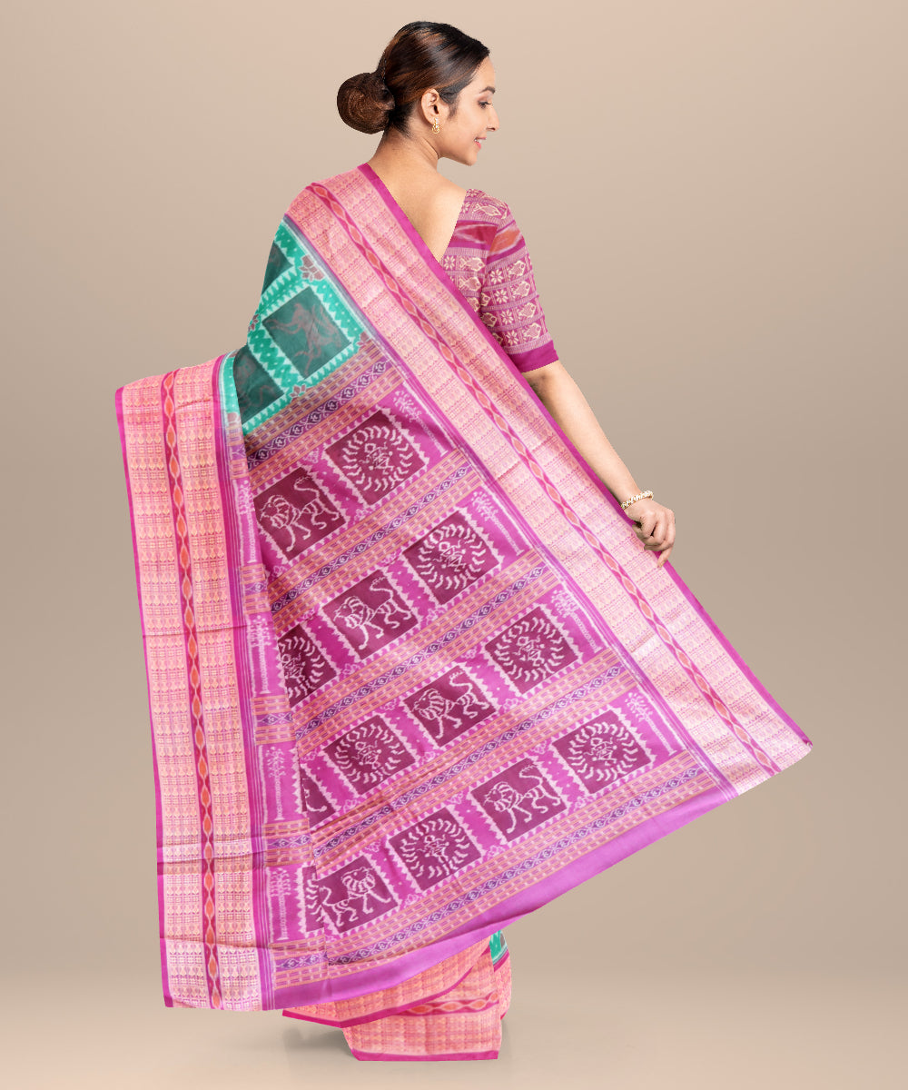 Dark spring green fandango cotton handloom sambalpuri saree