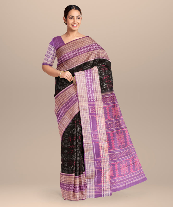 Black deep lilac cotton handloom sambalpuri saree