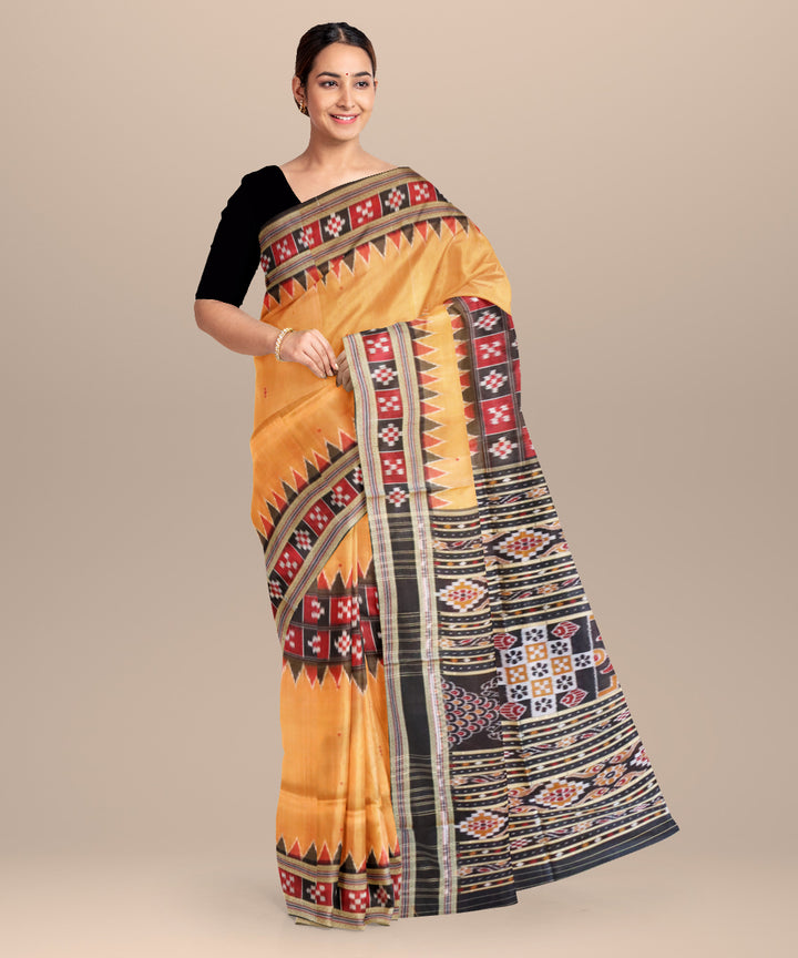 Burlywood black silk handloom khandua saree