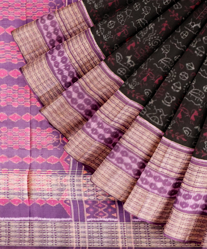 Black deep lilac cotton handloom sambalpuri saree