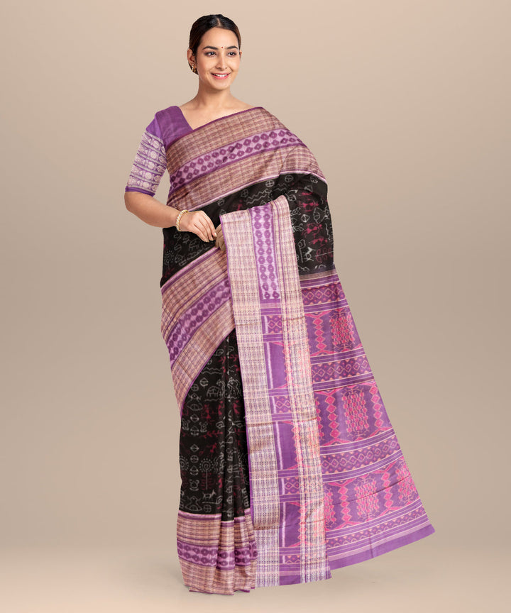 Black deep lilac cotton handloom sambalpuri saree