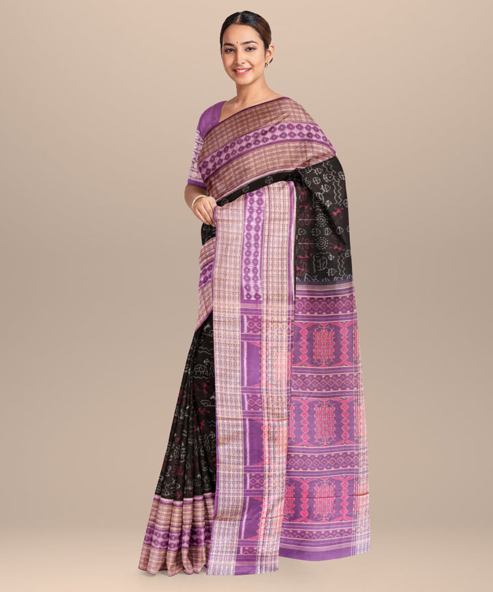 Black deep lilac cotton handloom sambalpuri saree