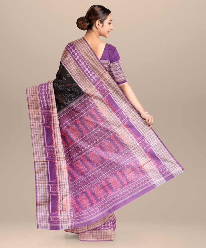 Black deep lilac cotton handloom sambalpuri saree