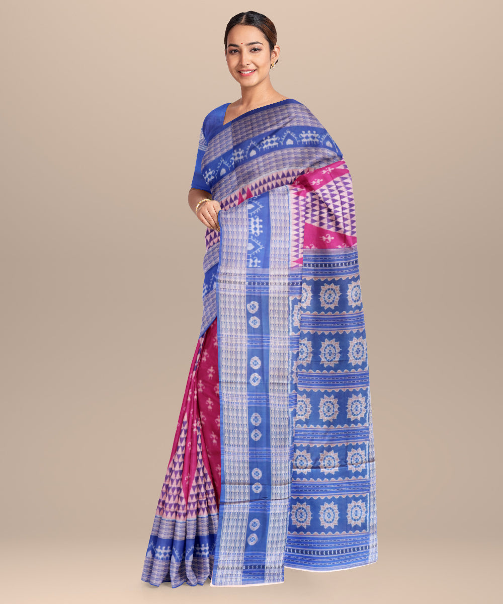 Flirt pink electric ultramarine cotton handloom sambalpuri saree