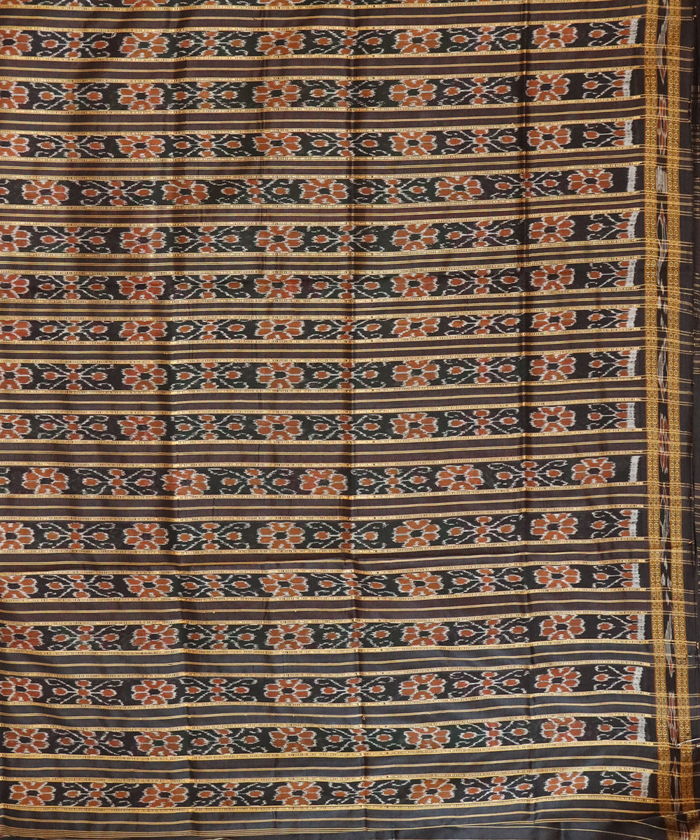 Dark green black handloom patli silk khandua saree