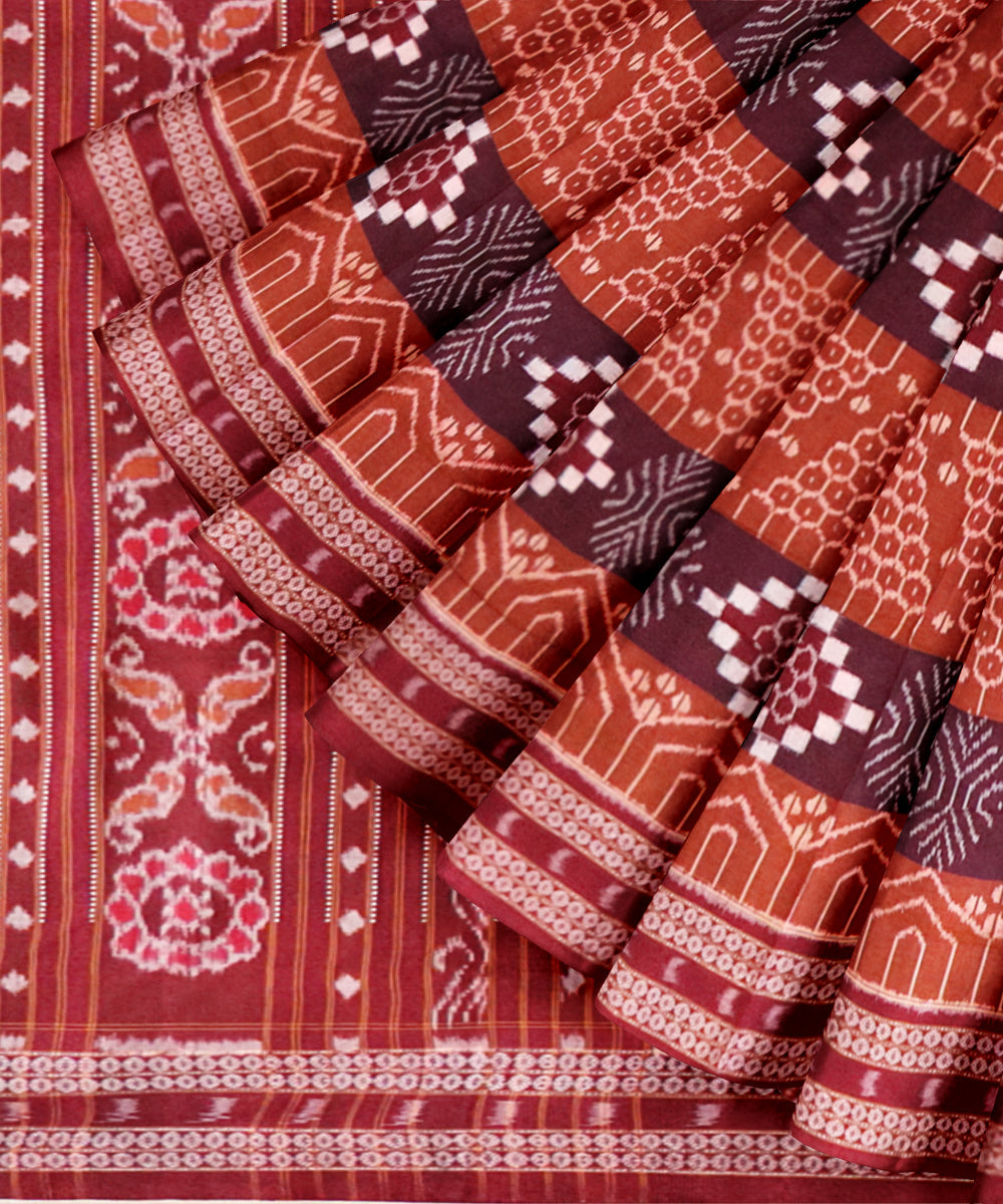 Multicolor falu red cotton handloom sambalpuri saree