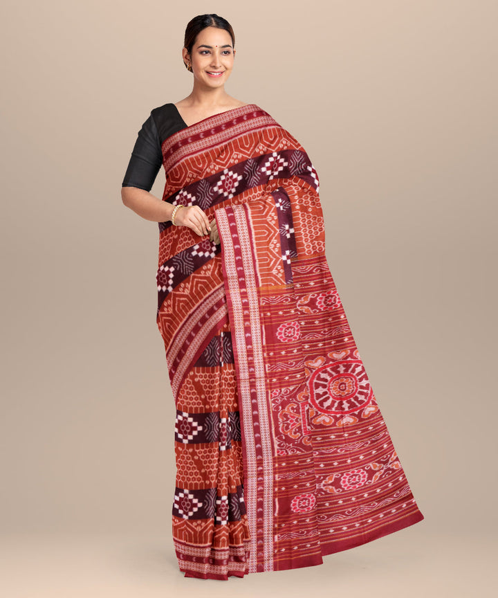 Multicolor falu red cotton handloom sambalpuri saree