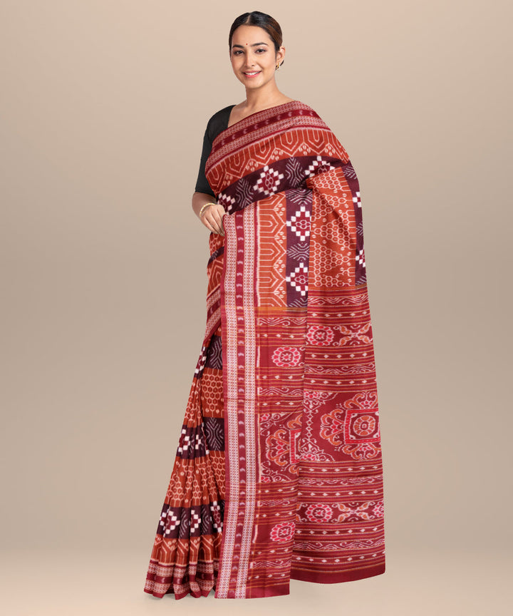 Multicolor falu red cotton handloom sambalpuri saree