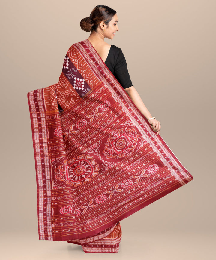 Multicolor falu red cotton handloom sambalpuri saree