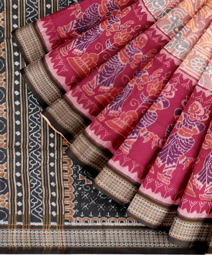 Beige black cotton handloom sambalpuri saree