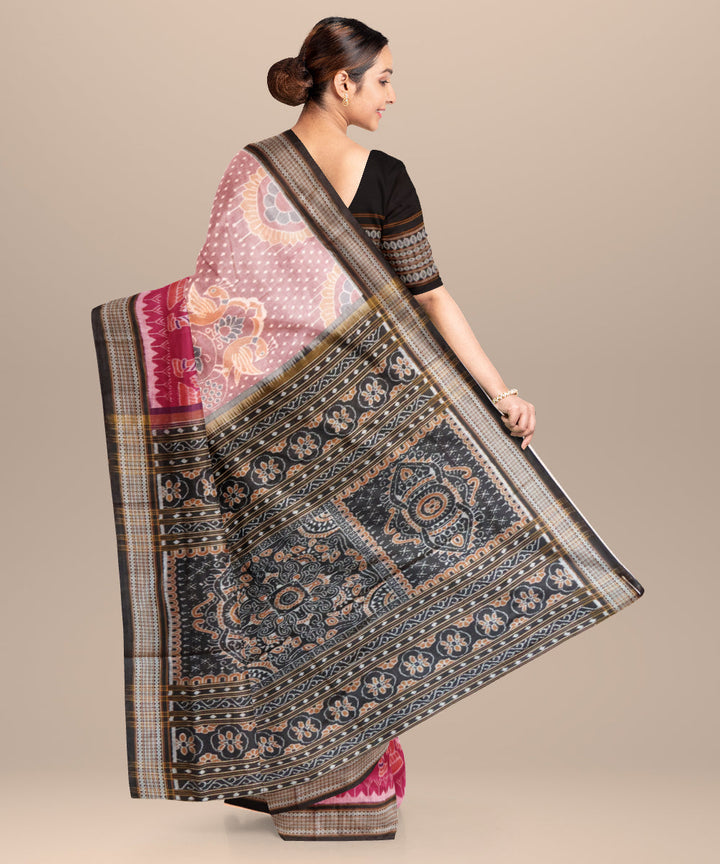 Beige black cotton handloom sambalpuri saree