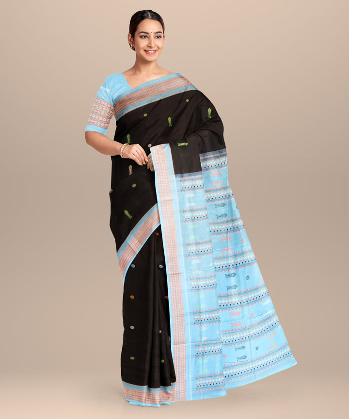 Black cyan process cotton handloom sambalpuri saree