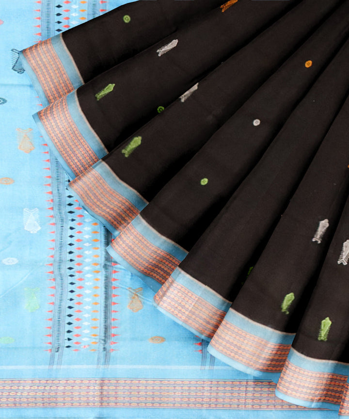 Black cyan process cotton handloom sambalpuri saree