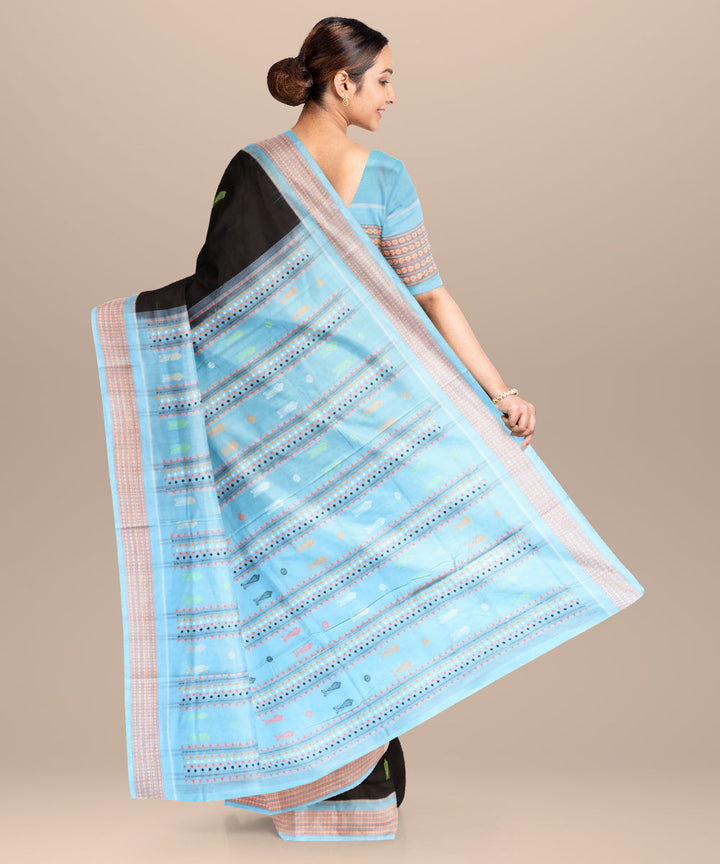 Black cyan process cotton handloom sambalpuri saree