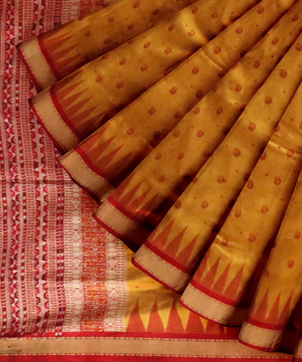 Fluorescent orange maroon silk handloom sonepur saree