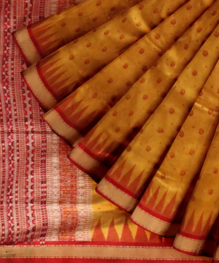 Fluorescent orange maroon silk handloom sonepur saree