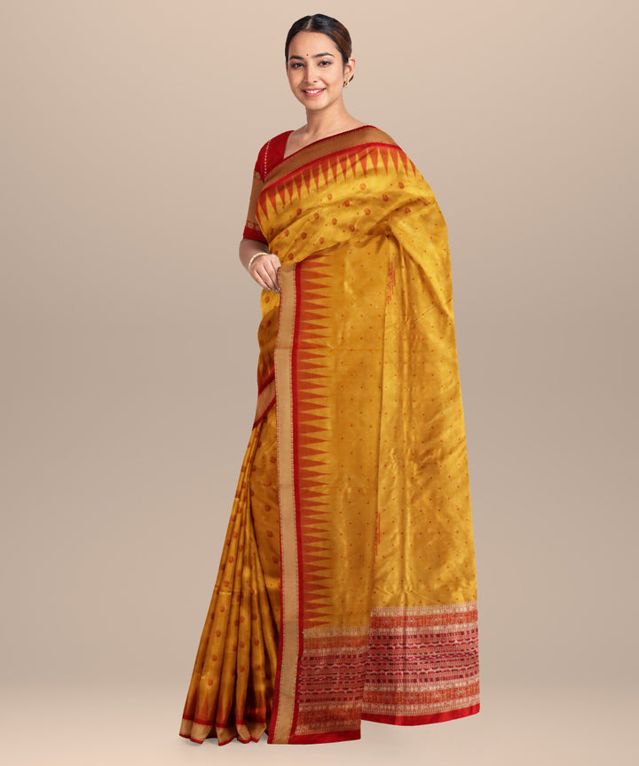 Fluorescent orange maroon silk handloom sonepur saree