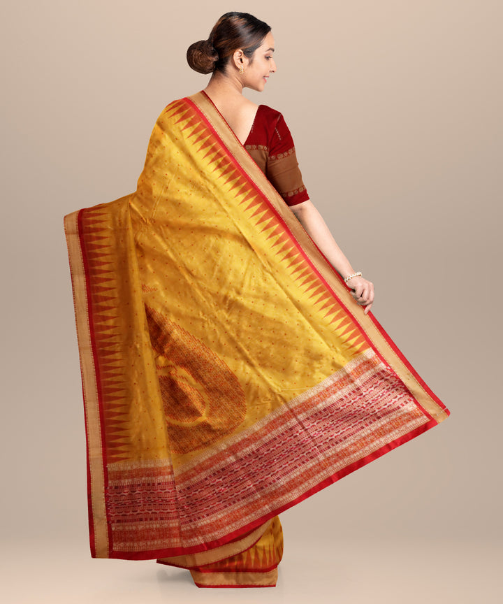 Fluorescent orange maroon silk handloom sonepur saree