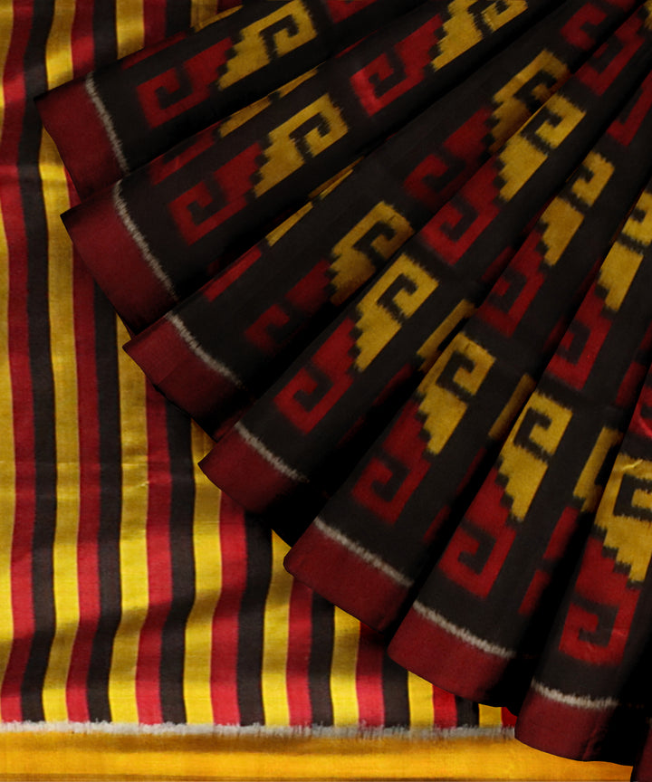 Black dark goldenrod silk handloom sambalpuri saree