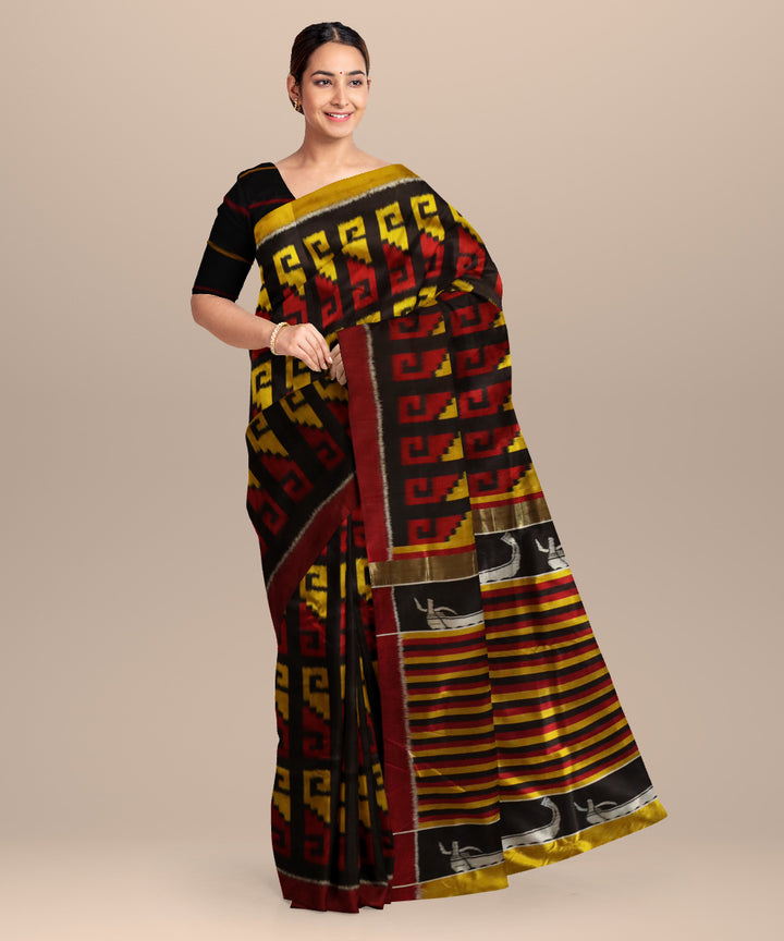 Black dark goldenrod silk handloom sambalpuri saree