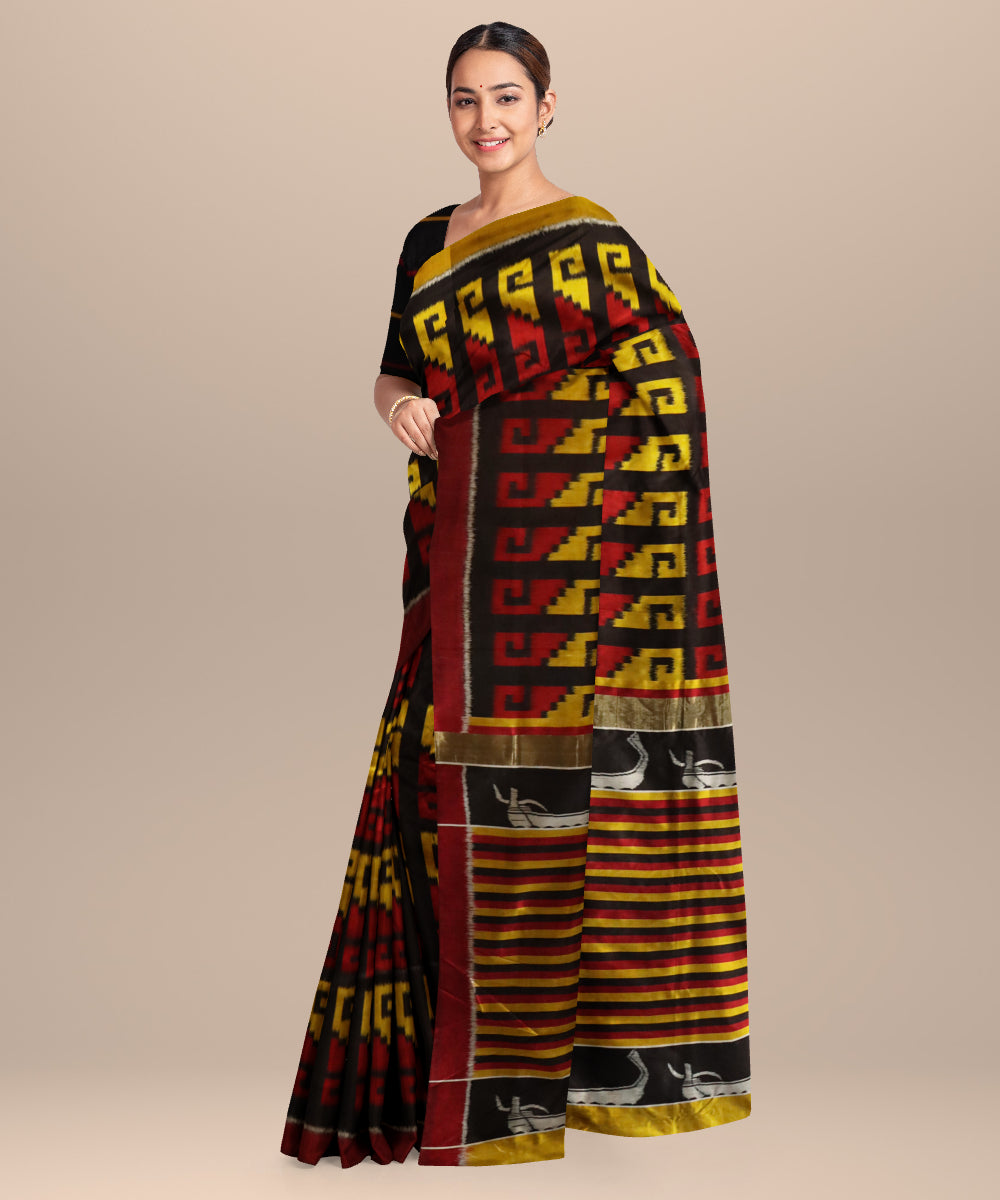 Black dark goldenrod silk handloom sambalpuri saree