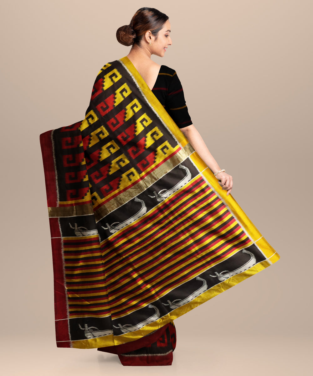 Black dark goldenrod silk handloom sambalpuri saree