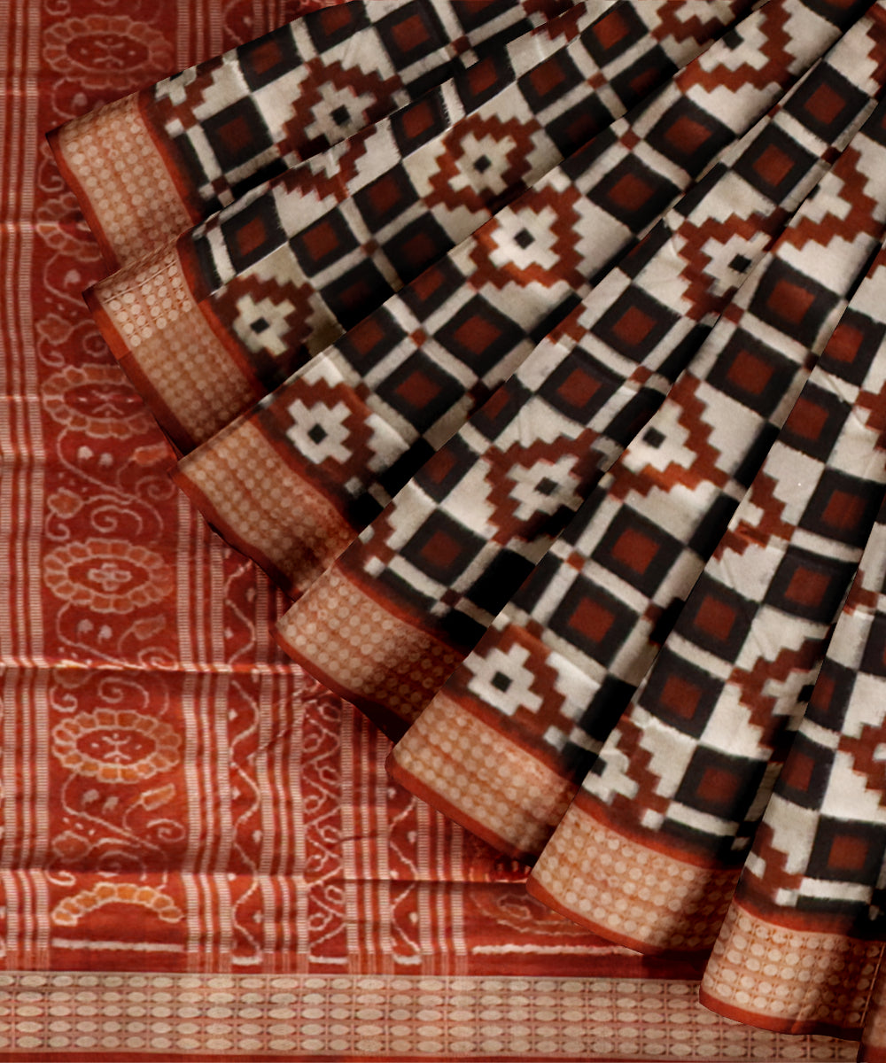 White chocolate silk handloom sambalpuri saree
