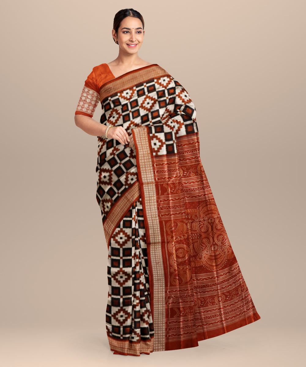 White chocolate silk handloom sambalpuri saree