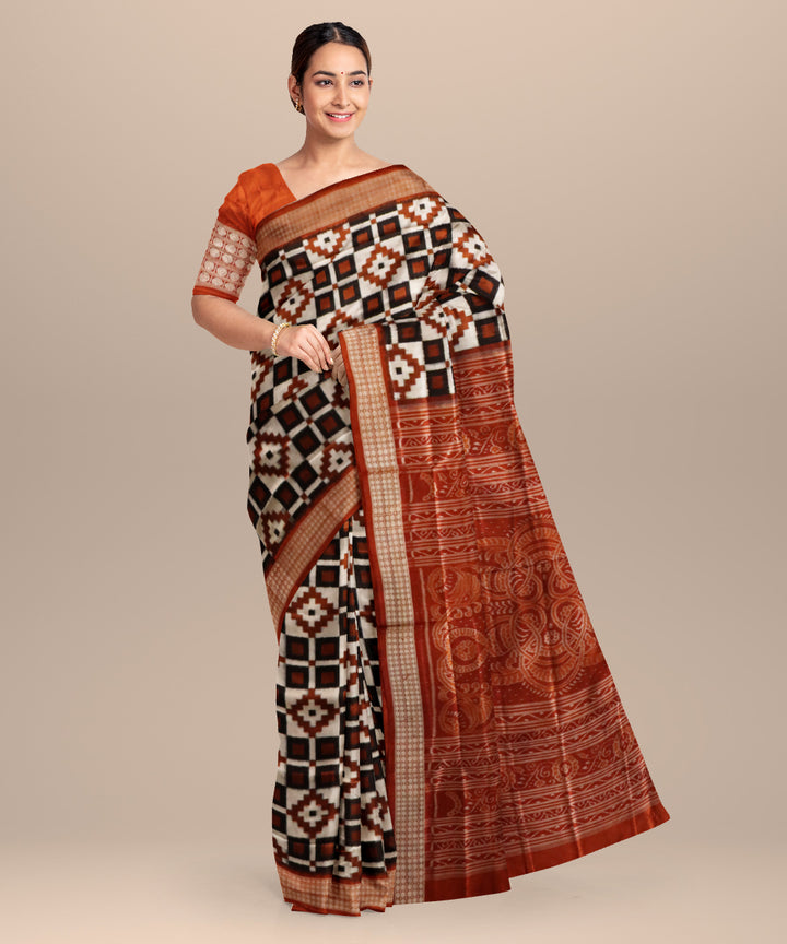 White chocolate silk handloom sambalpuri saree
