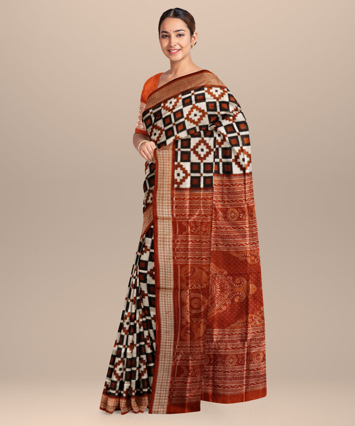 White chocolate silk handloom sambalpuri saree