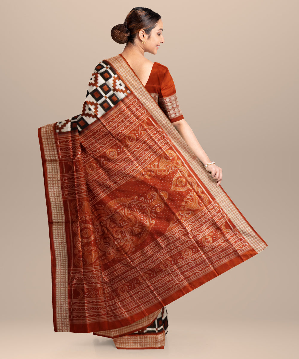 White chocolate silk handloom sambalpuri saree