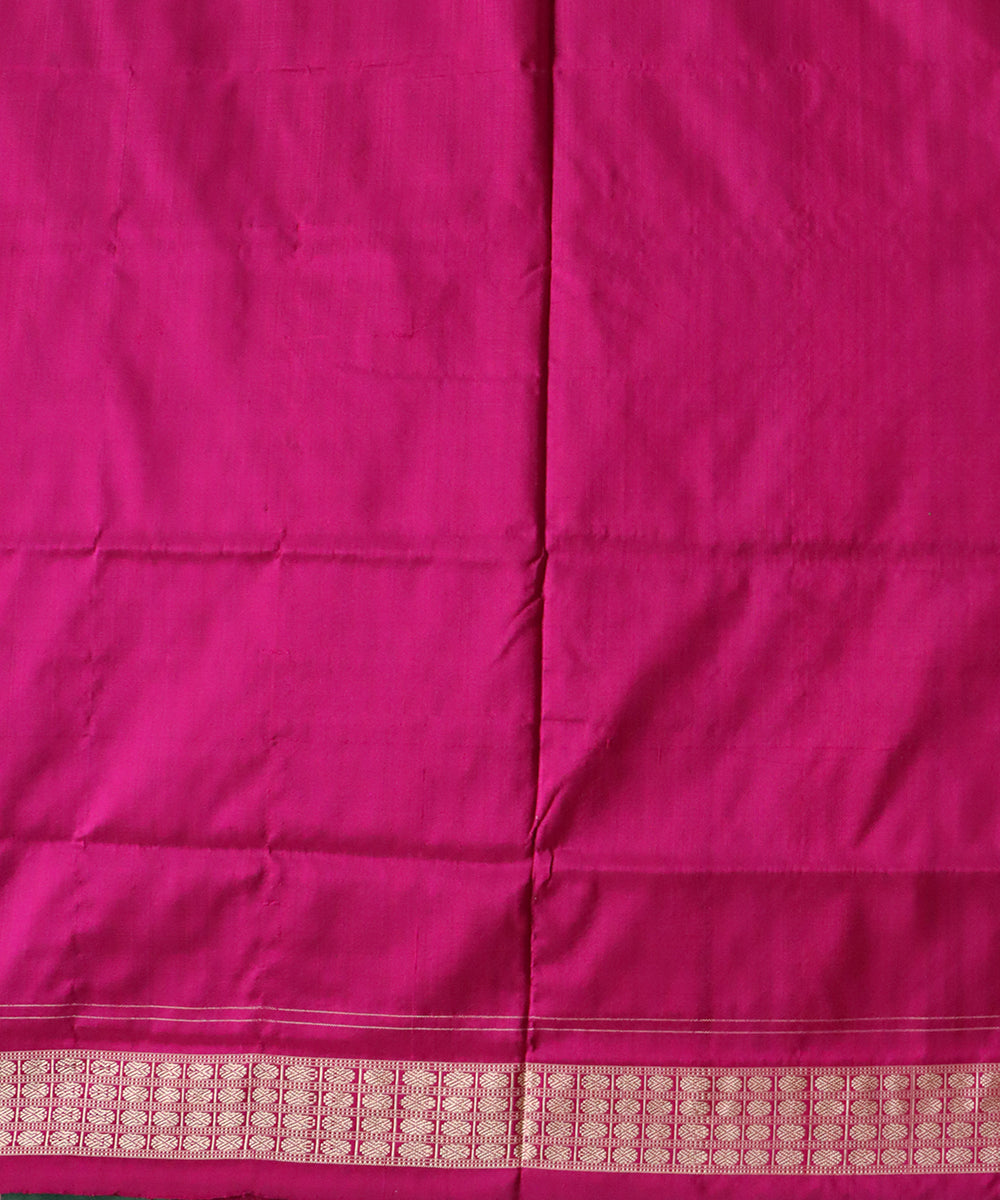 Teal green deep cerise silk handloom sambalpuri saree