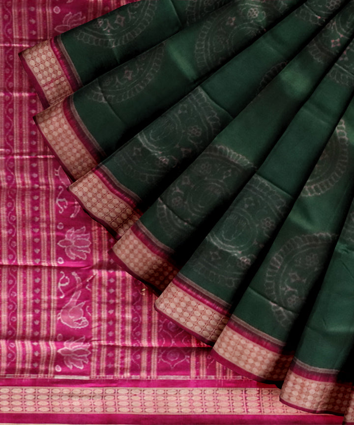 Teal green deep cerise silk handloom sambalpuri saree