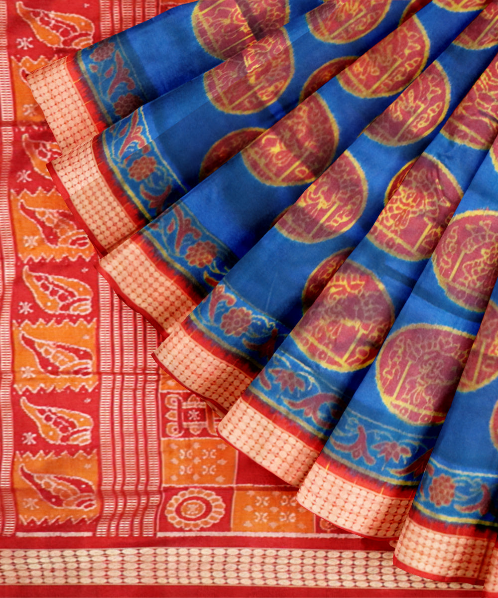 Electric ultramarine dark red silk handloom sambalpuri saree