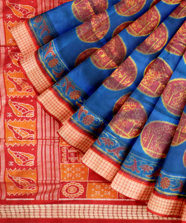 Electric ultramarine dark red silk handloom sambalpuri saree