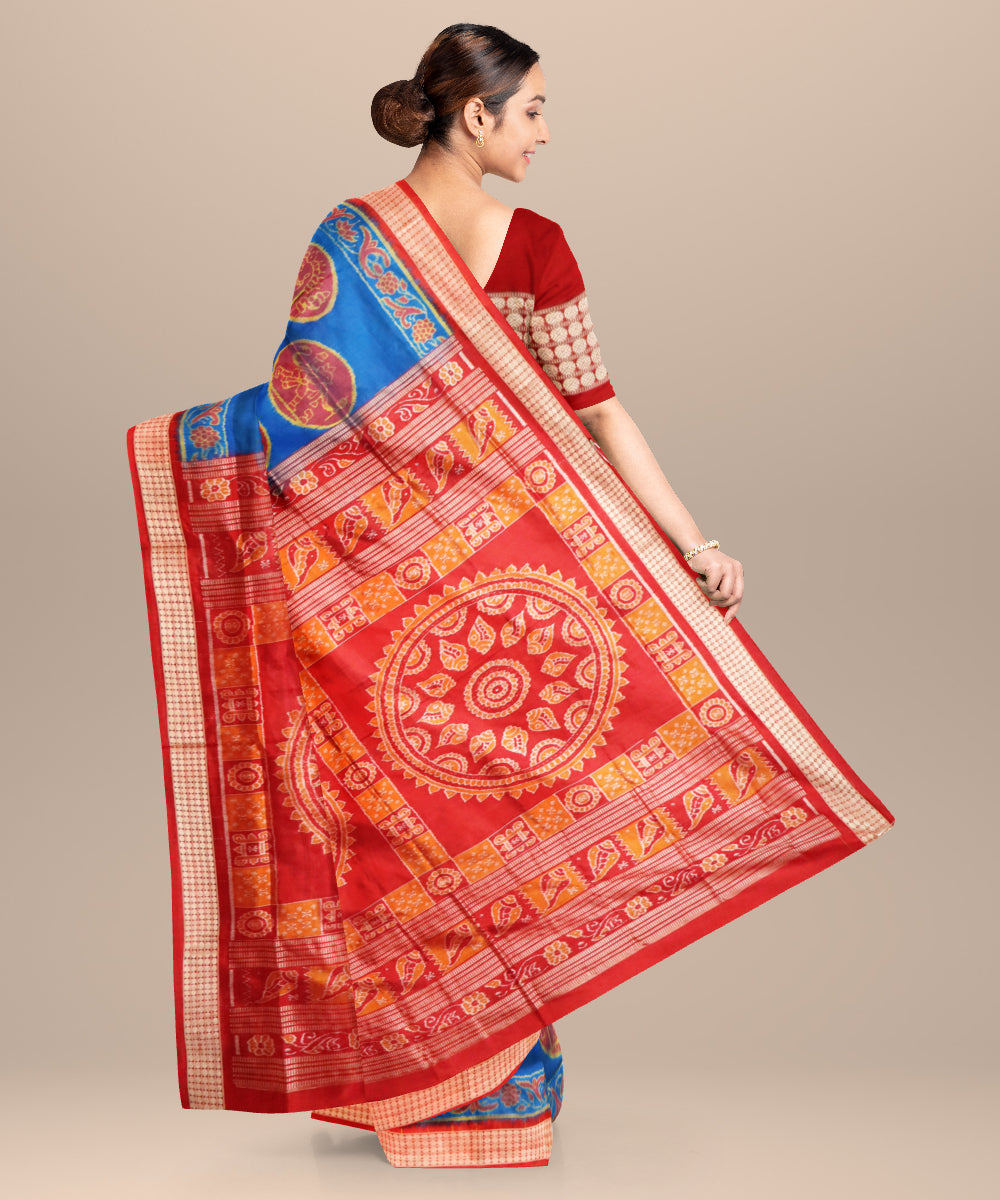 Electric ultramarine dark red silk handloom sambalpuri saree