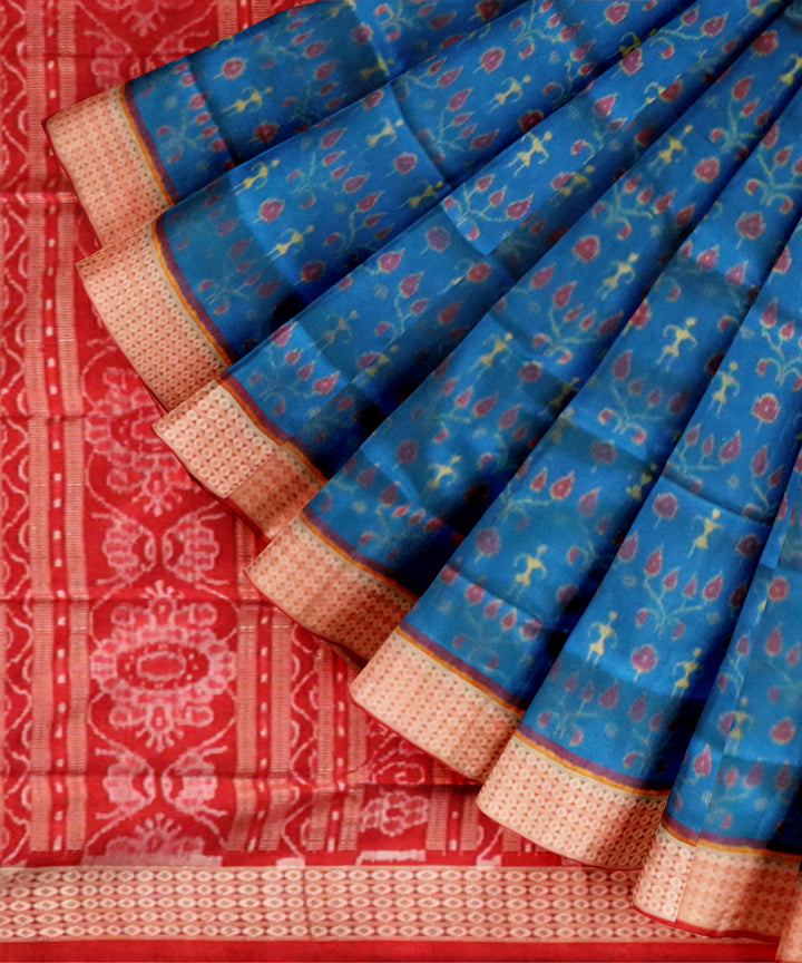 Denim blue maroon silk handloom sambalpuri saree