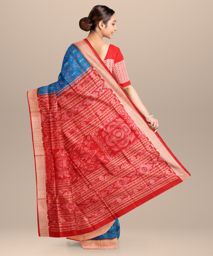 Denim blue maroon silk handloom sambalpuri saree