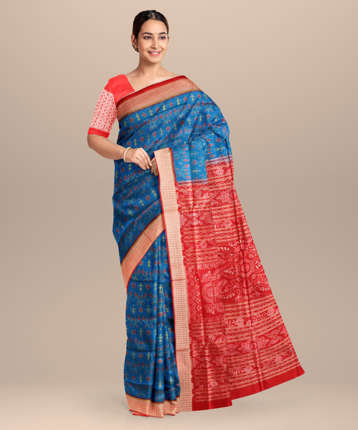 Denim blue maroon silk handloom sambalpuri saree