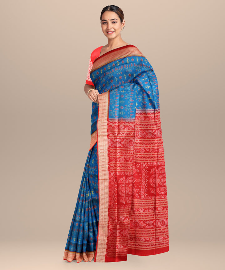 Denim blue maroon silk handloom sambalpuri saree