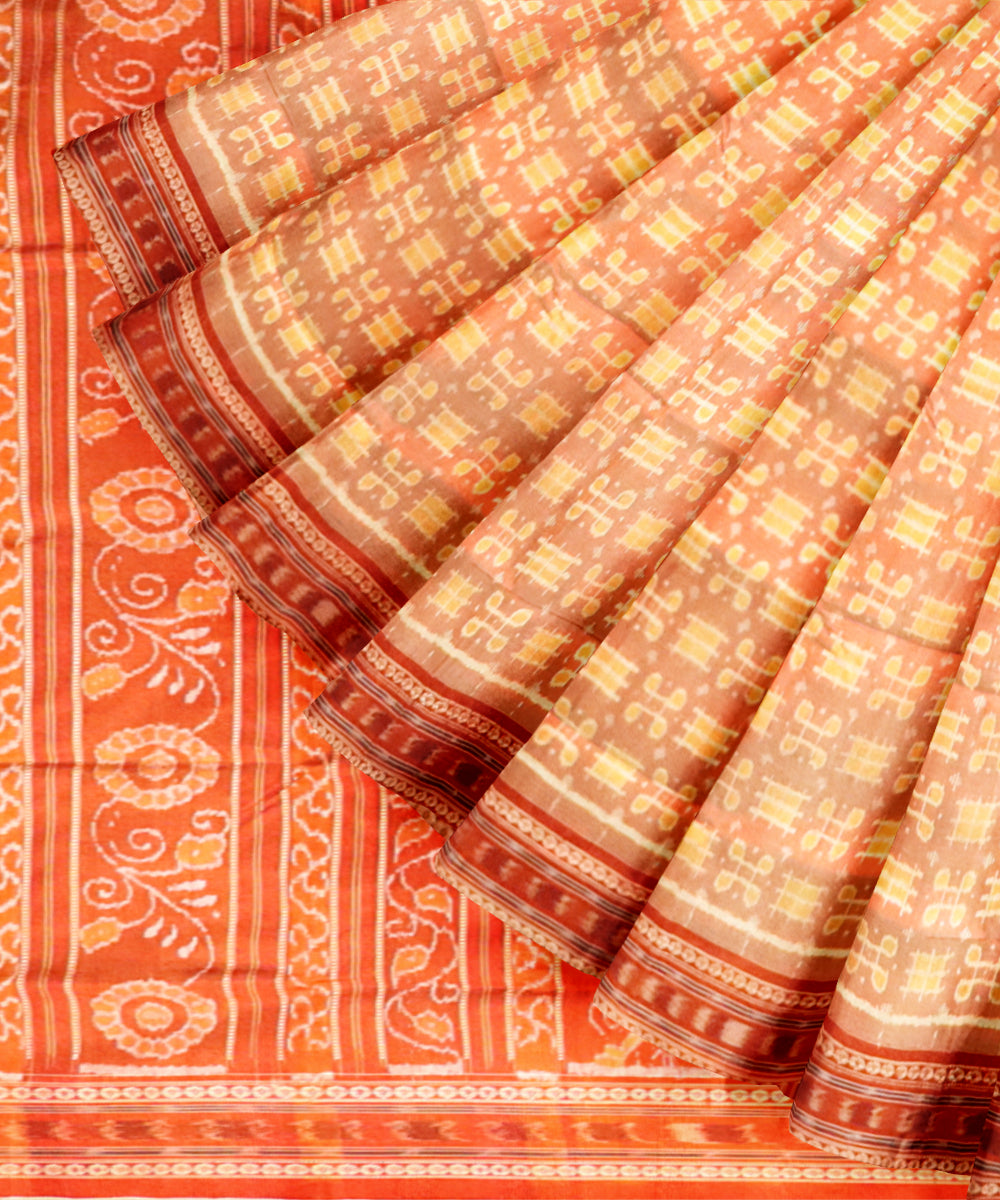 Dark salmon flame silk handloom bomkai saree