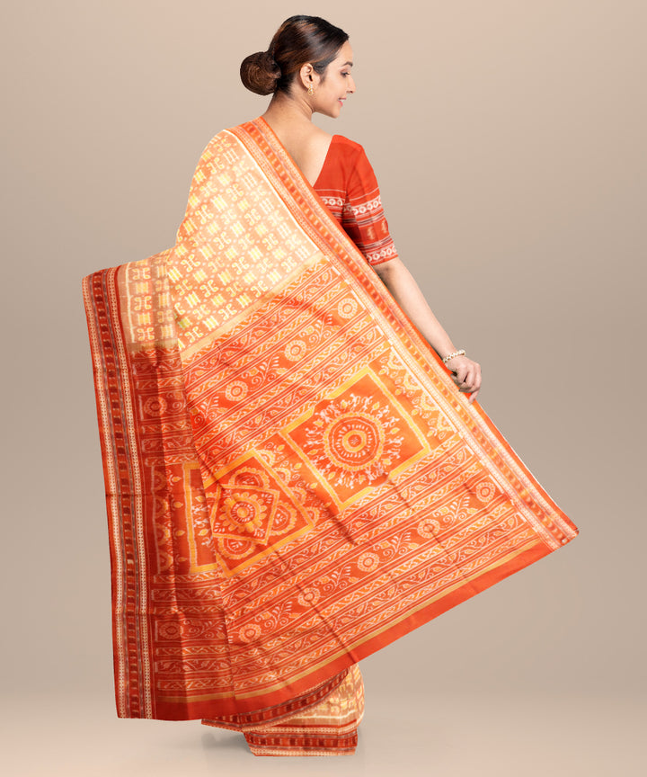 Dark salmon flame silk handloom bomkai saree