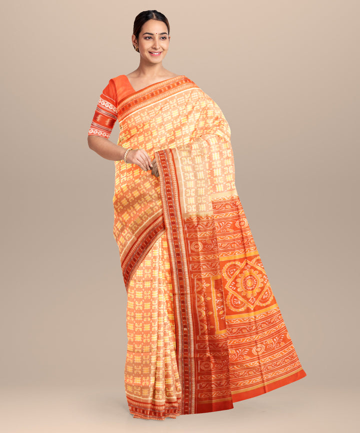 Dark salmon flame silk handloom bomkai saree