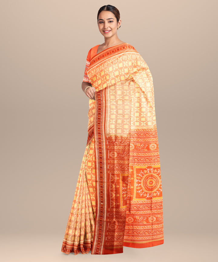 Dark salmon flame silk handloom bomkai saree
