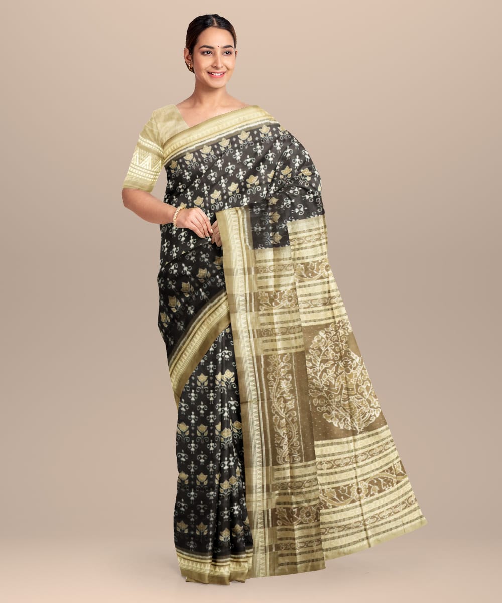 Black french bistre silk handloom sambalpuri saree