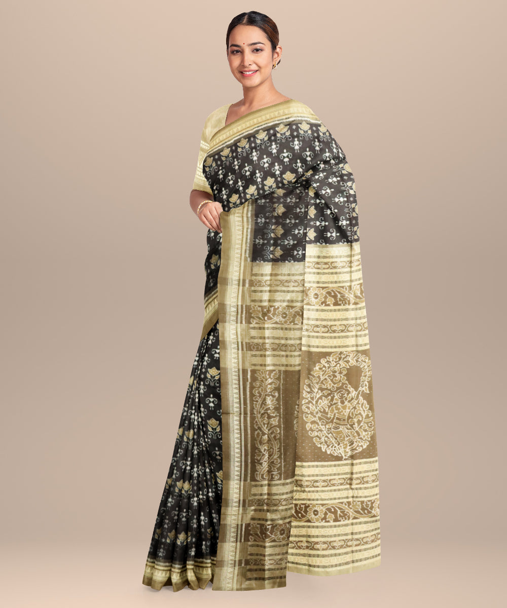 Black french bistre silk handloom sambalpuri saree