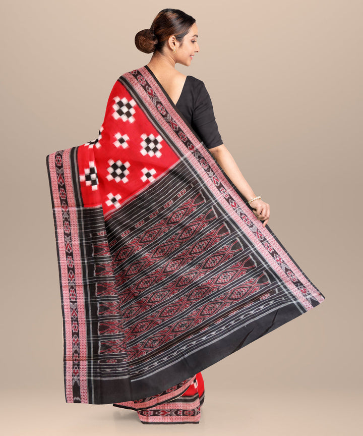 Dark red black handloom cotton sambalpuri saree