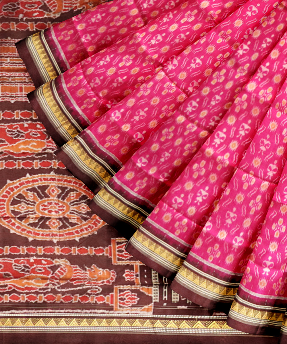 Pink red black silk handloom sambalpuri saree