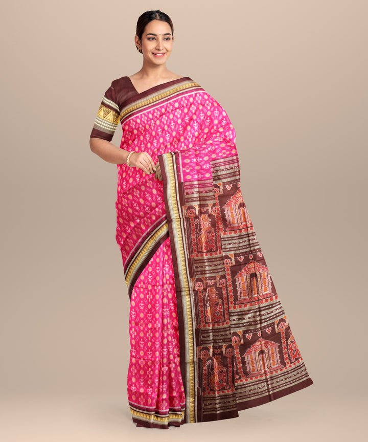 Pink red black silk handloom sambalpuri saree