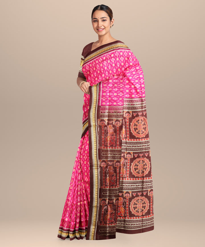 Pink red black silk handloom sambalpuri saree